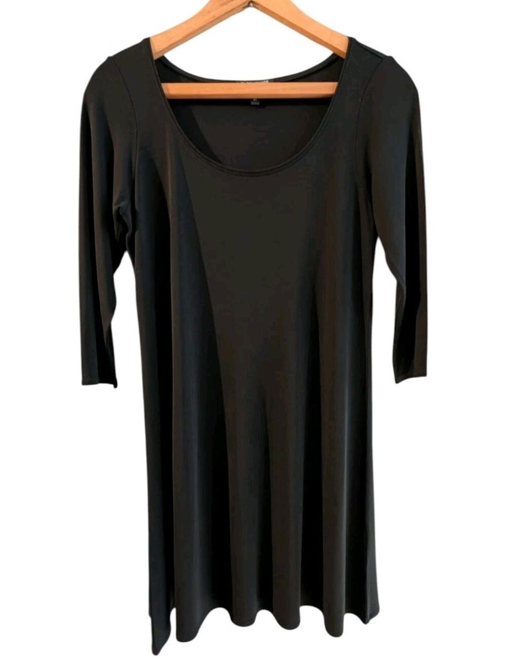 Eileen Fisher Dress Womens XS Black Silk Long Sleeve Trapeze Swing Lightweight U